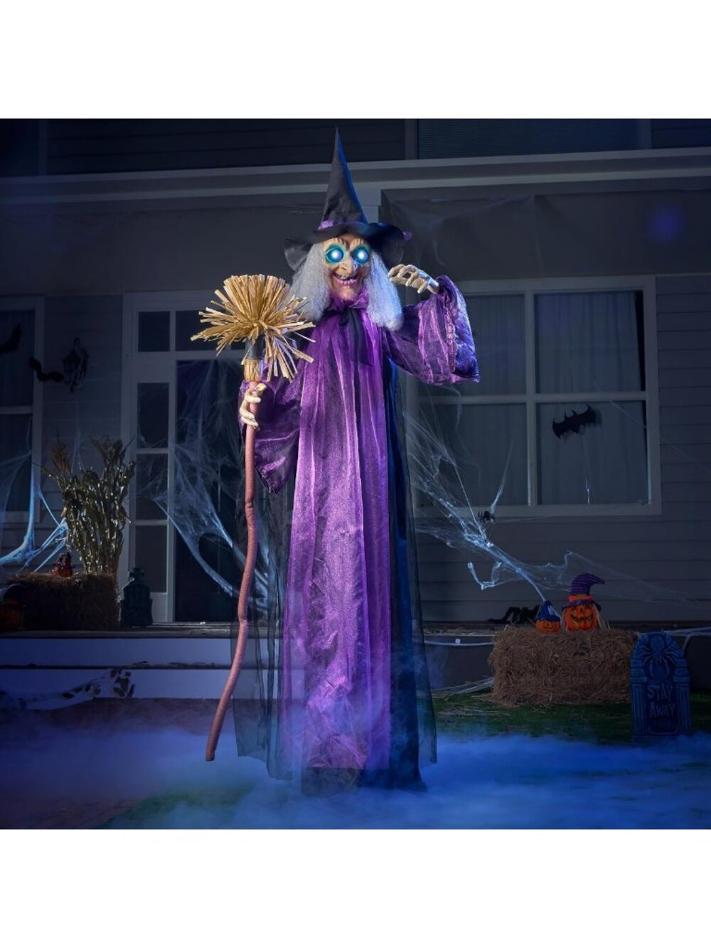72" Animated Witch Halloween Decor with LED Eyes & Creepy Sounds for Yard